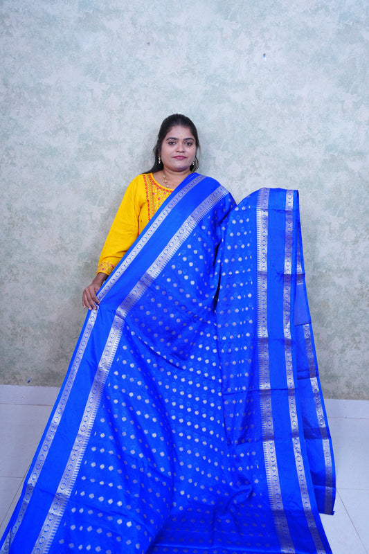 Radiant Royal Blue warm Silk Saree with Brocade Blouse