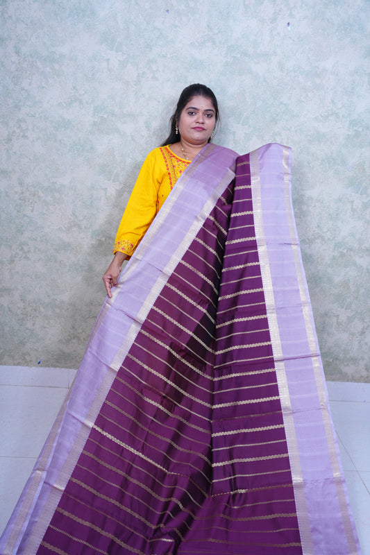 Regal Kattan Purple Silk Saree with Stripes & Brocade Blouse