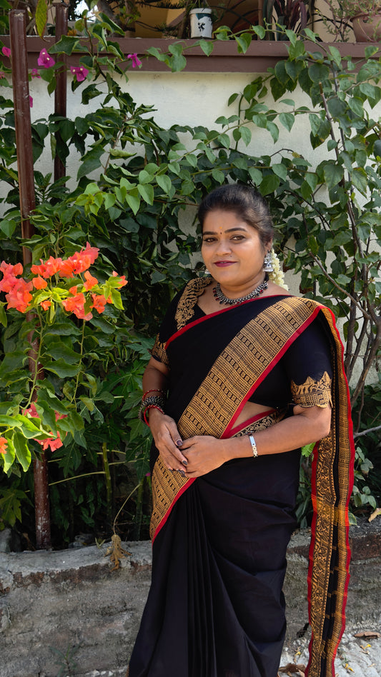 Kanchi CHETTINADU COTTON SAREE BLACK