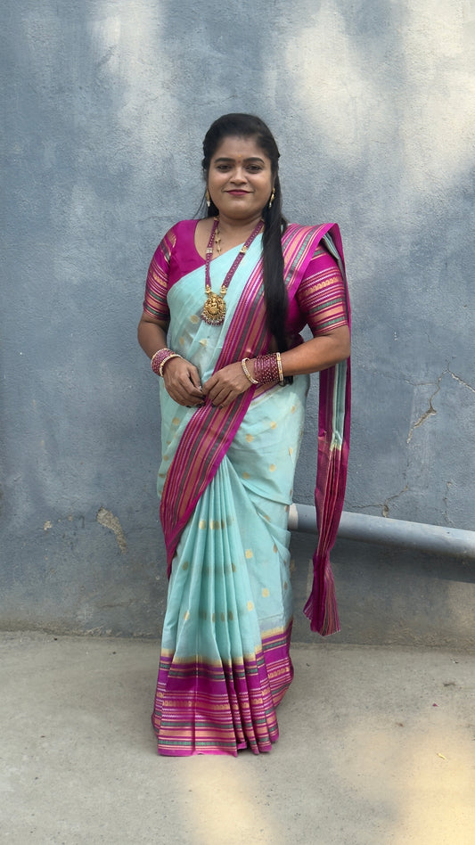 Warm silk saree ( PINK BORDER )