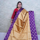 Royal Gold Kattan Silk Saree with Purple Border & Brocade Blouse