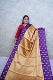 Royal Gold Kattan Silk Saree with Purple Border & Brocade Blouse