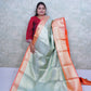 Vibrant Green Kattan Silk Saree with Orange Border & Brocade Blouse