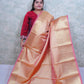 Modern Peach Silk Saree with Contrast Purple Border