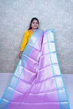 Graceful Pink Silk Saree with Contrast Blue Border