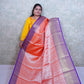 Vibrant Orange Kattan Silk Saree with Purple Border & Brocade Blouse