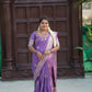 Regal Lavender Kanjivaram Silk Saree with Contrast Blouse