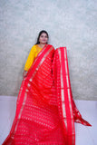 Radiant Red warm Silk Saree with Brocade Blouse