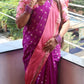 Elegant Rose Pink warm Silk Saree with Peach Border & Brocade Blouse