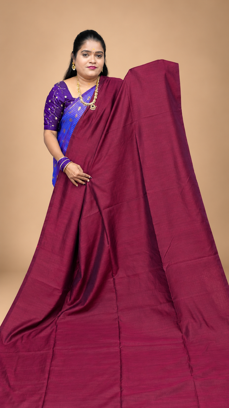 KHADI COTTON SAREE ❤️ (MARRON )