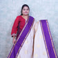 Elegant Light Peach Kanjivaram Silk Saree with Purple Border & Contrast Blouse