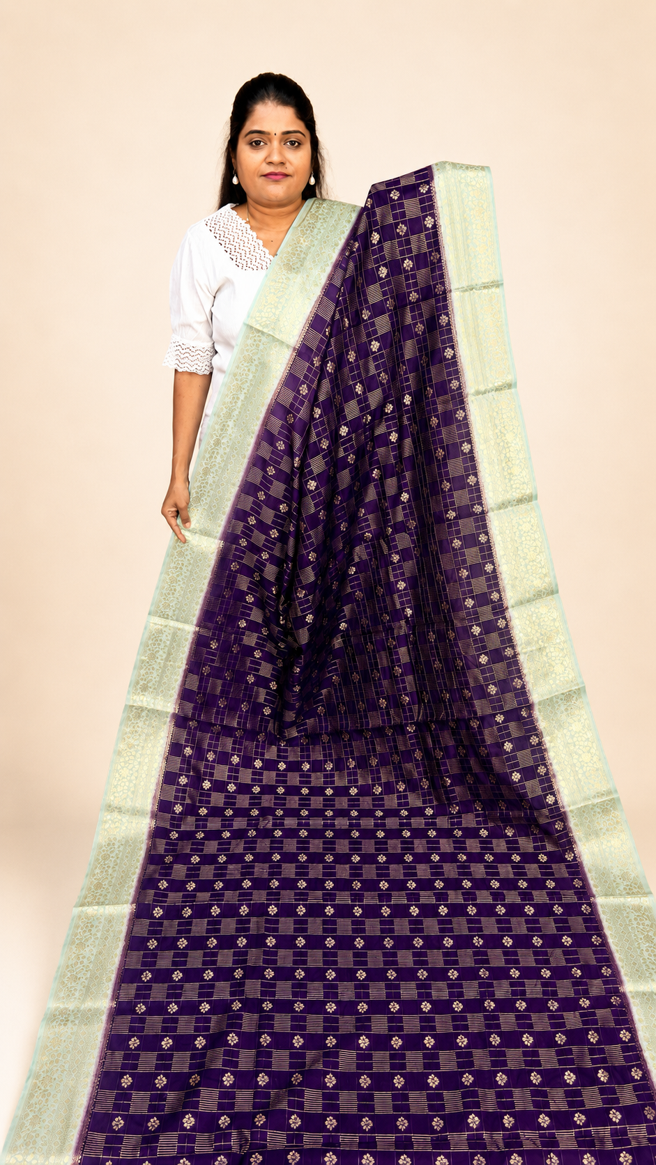 WARM SILK SAREE (Deep purple/ Pista green)