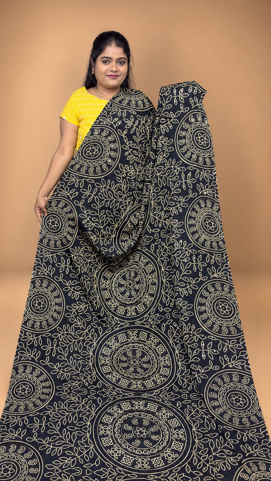 MODEL SILK AJRAKH PRINT SAREE WITH MIRROR WORK ( PRE BOOKING 10-15 DAYS )