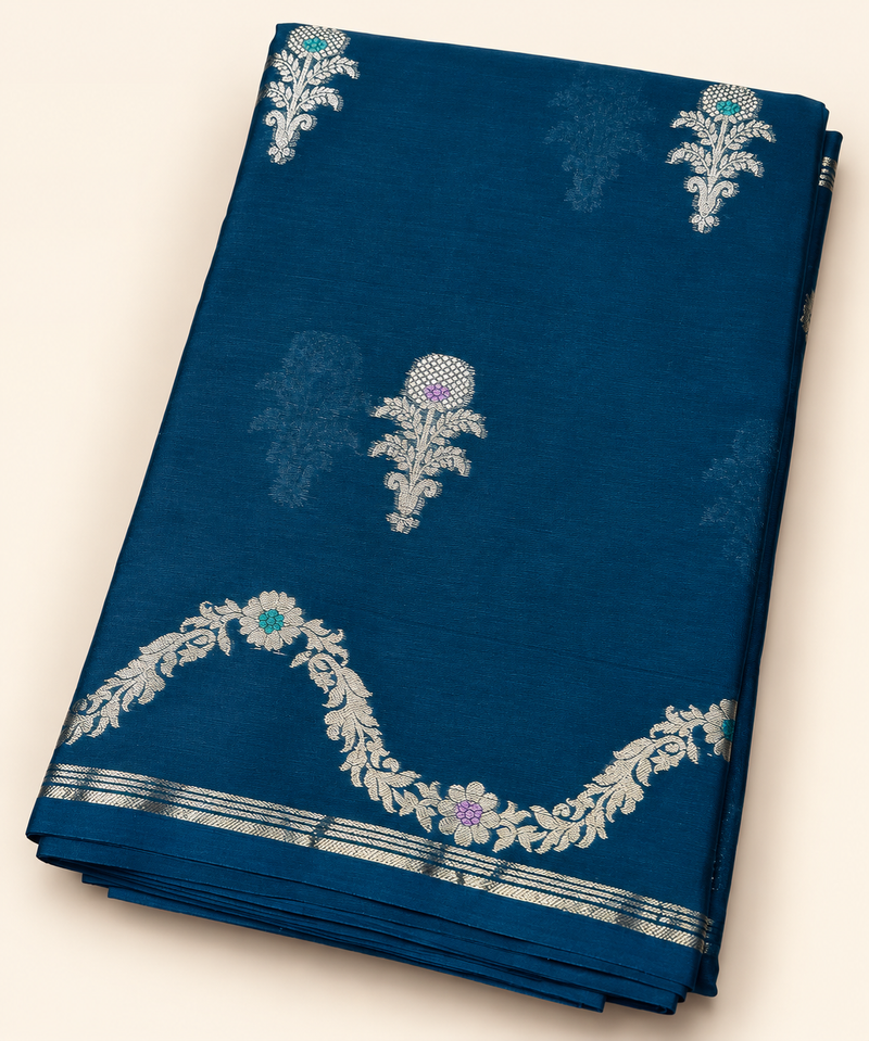 PURE MANGO SILK SAREE ( BLUE )