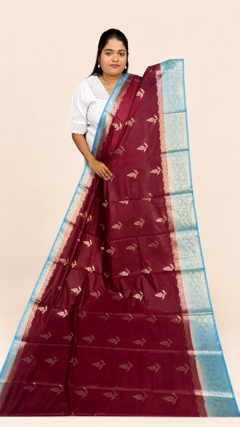 WARM SILK SAREE ( MARRON/ BLUE)
