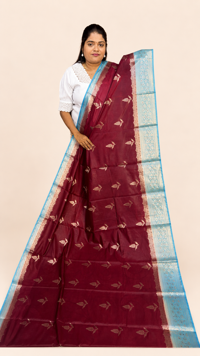 WARM SILK SAREE ( MARRON/ BLUE)