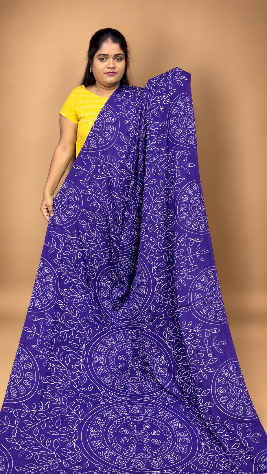 MODEL SILK AJRAKH PRINT SAREE WITH MIRROR WORK (2)