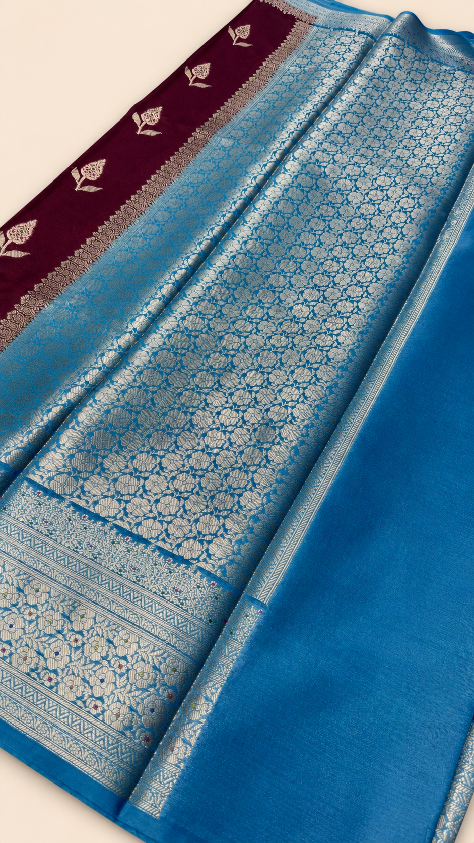 WARM SILK SAREE ( MARRON/ BLUE)
