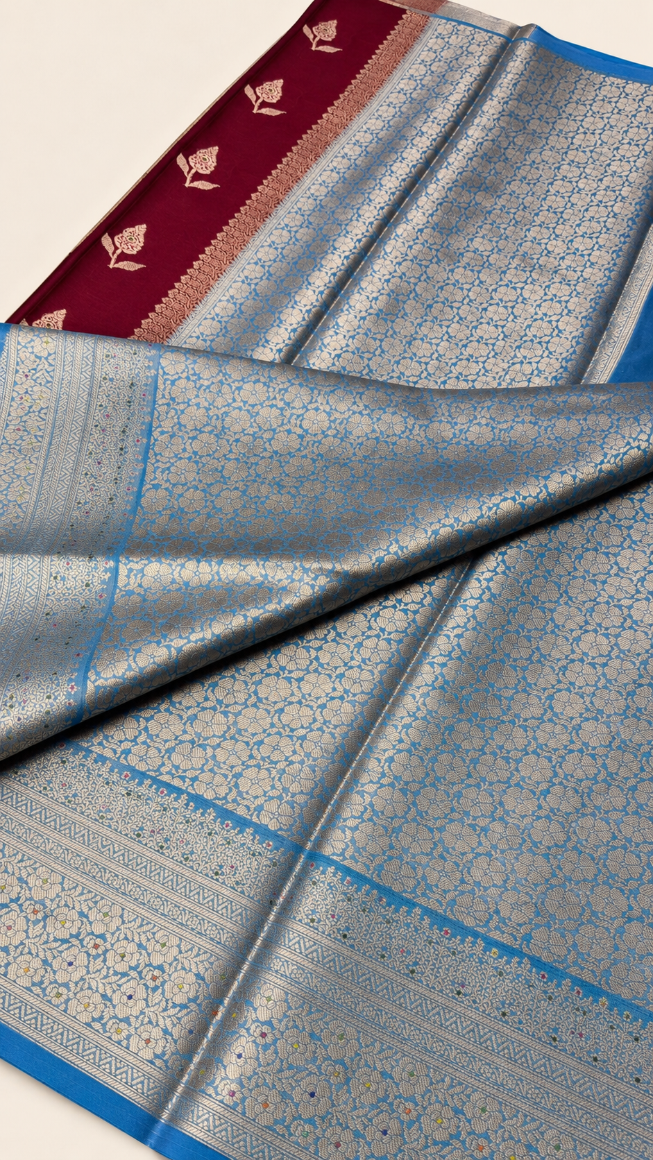WARM SILK SAREE ( MARRON/ BLUE)