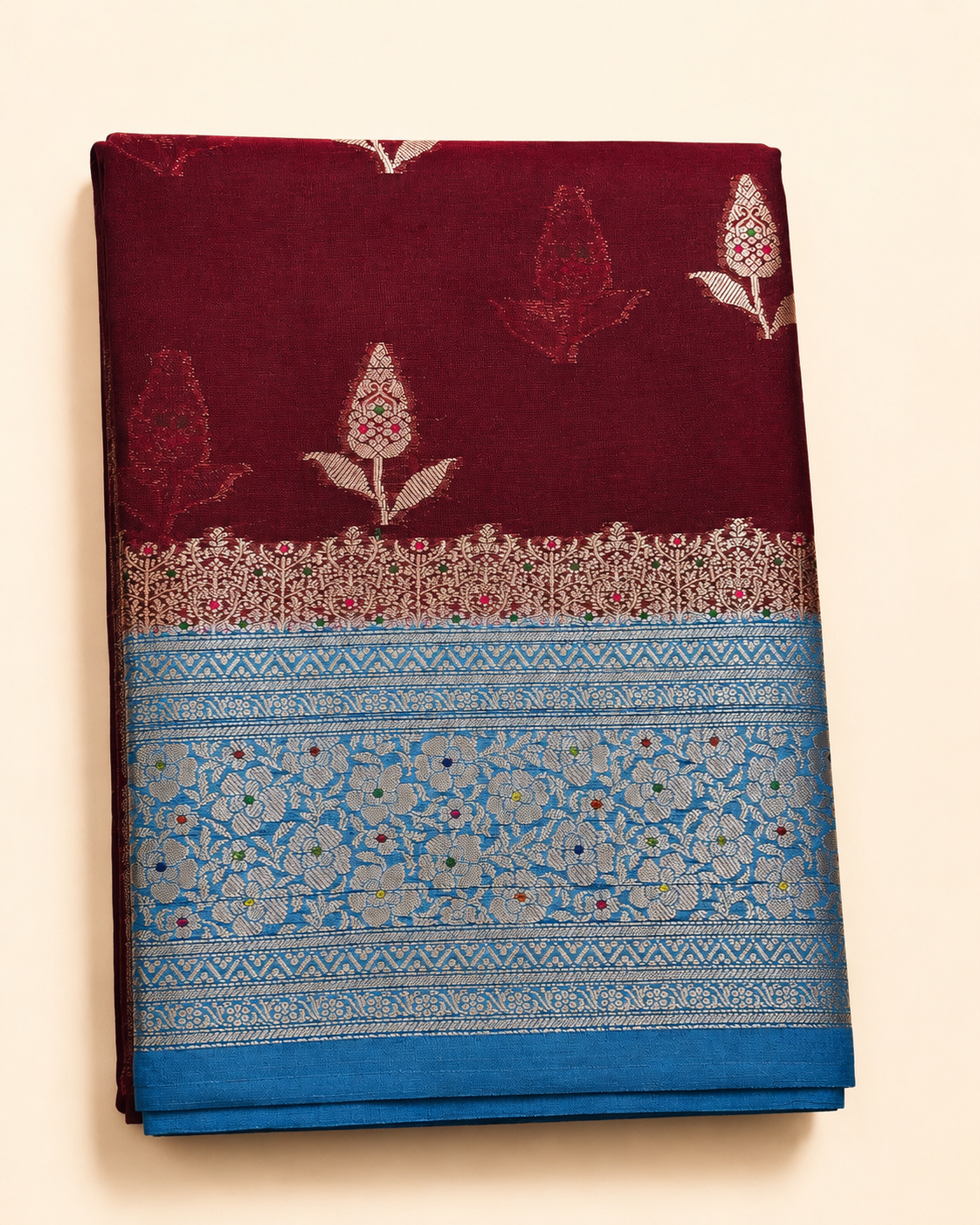 WARM SILK SAREE ( MARRON/ BLUE)