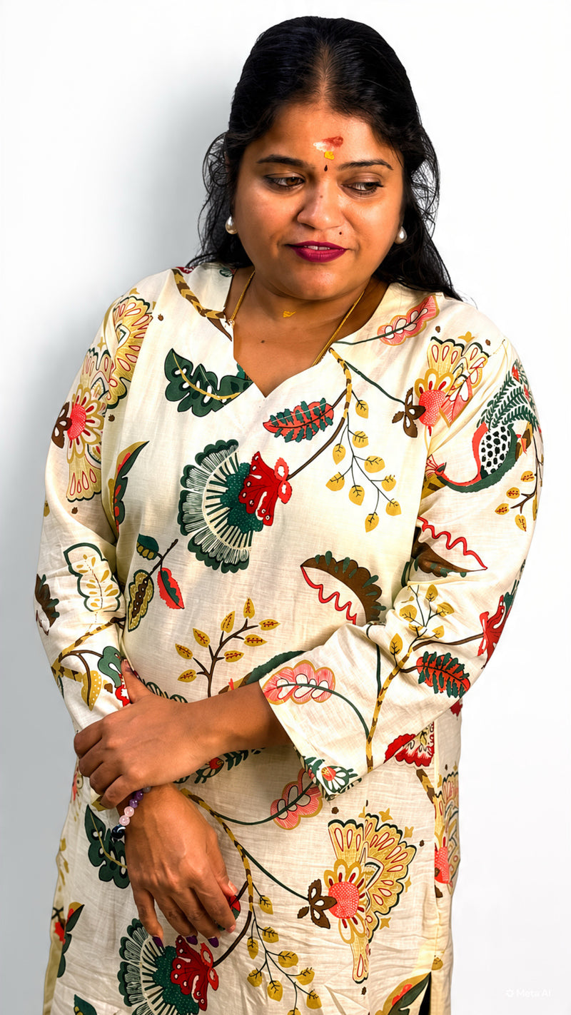 ✨ AVAASA KALAMKARI SIDE CUT KURTI  ( M to XXL )