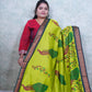 Elegant Parrot Green Kalyani Cotton Saree with Peacock Motifs & Contrast Blouse