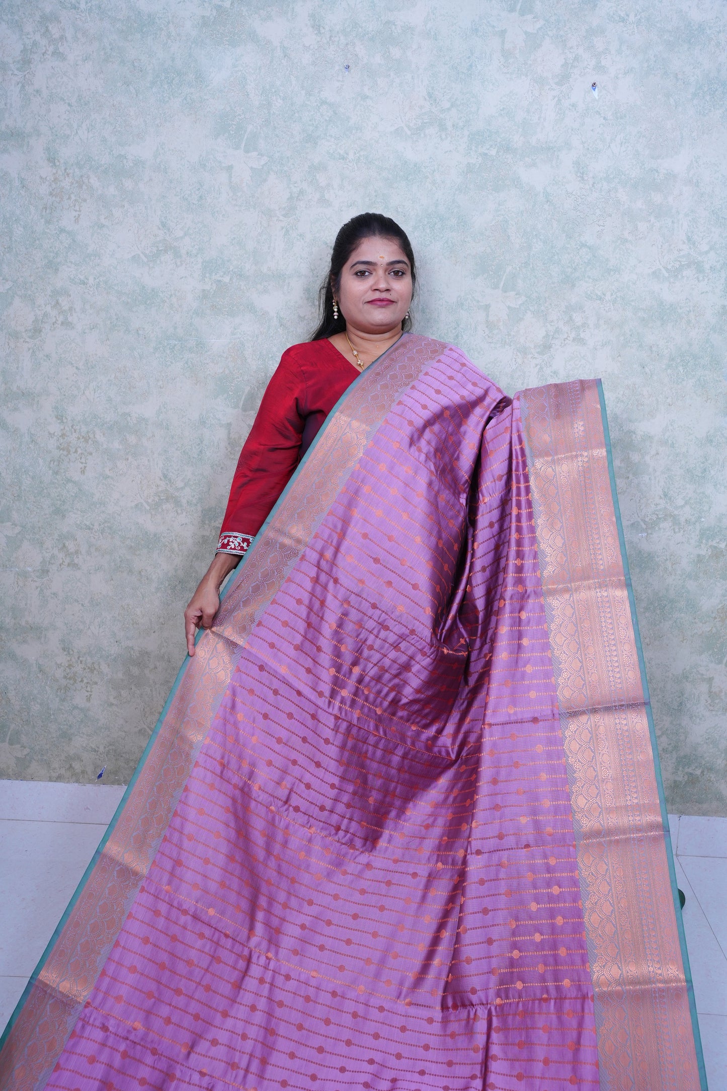 Regal Purple Kattan Silk Saree with Golden Border & Brocade Blouse