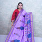 Elegant Light Purple Kalyani Cotton Saree with Peacock Motifs & Contrast Blouse