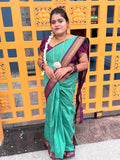 Elegant Green Kalyani Cotton Saree with Maroon Border & Blouse