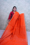 Vibrant Orange Maheshwari Cotton Saree with Contrast Blouse
