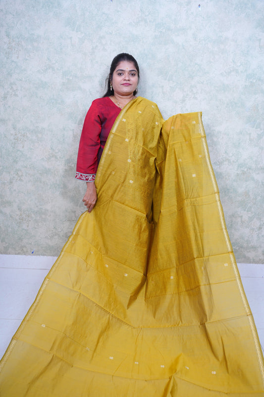 Bright Yellow Maheshwari Cotton Saree with Contrast Blouse