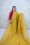 Bright Yellow Maheshwari Cotton Saree with Contrast Blouse