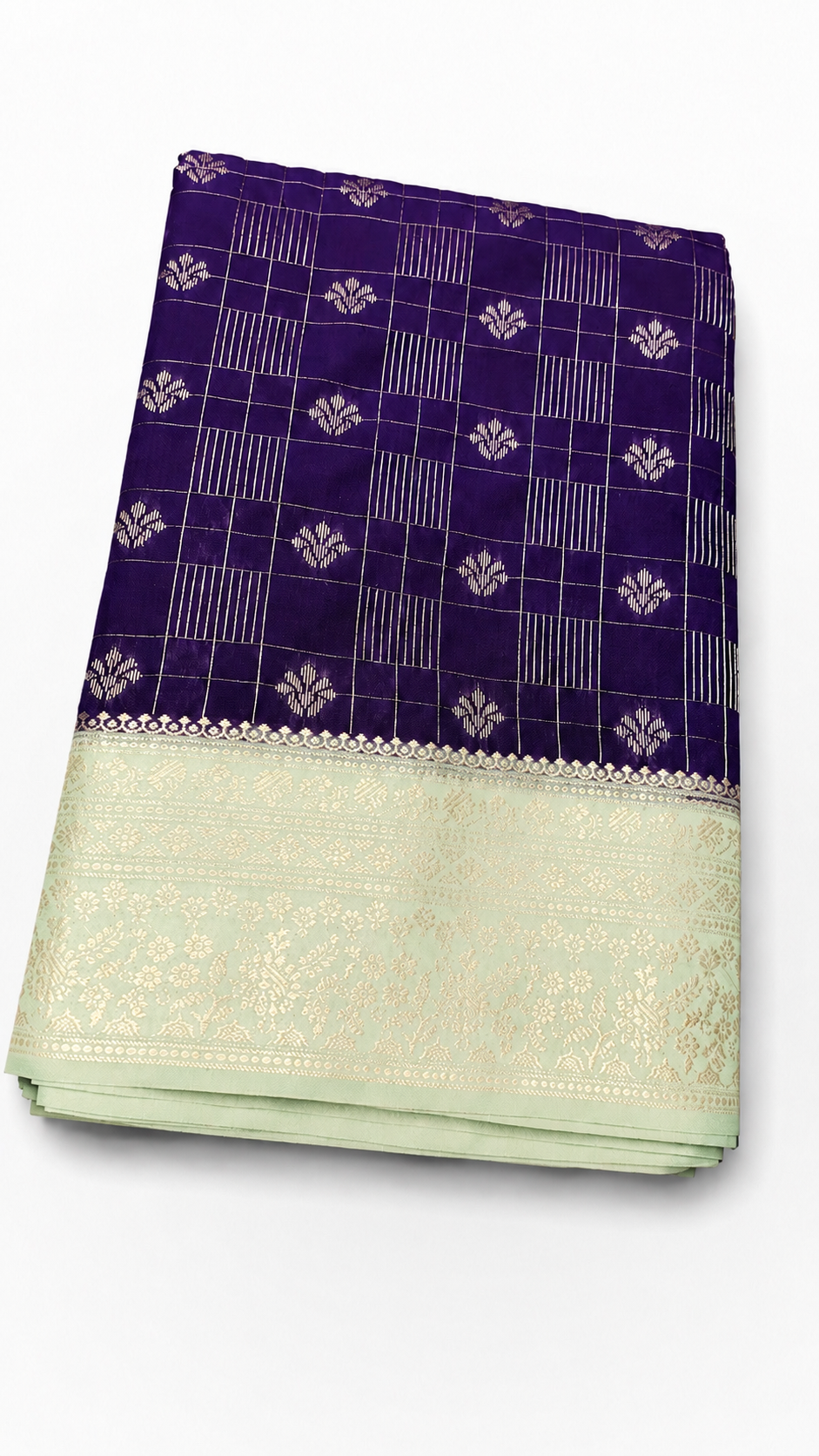 WARM SILK SAREE (Deep purple/ Pista green)