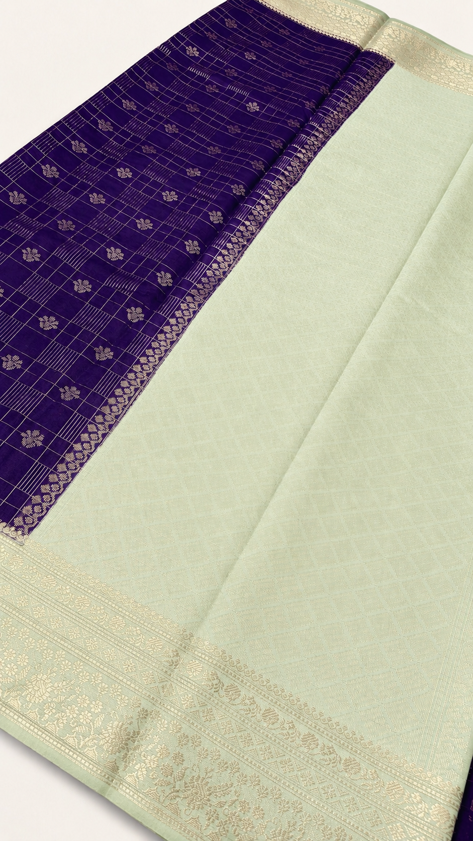 WARM SILK SAREE (Deep purple/ Pista green)