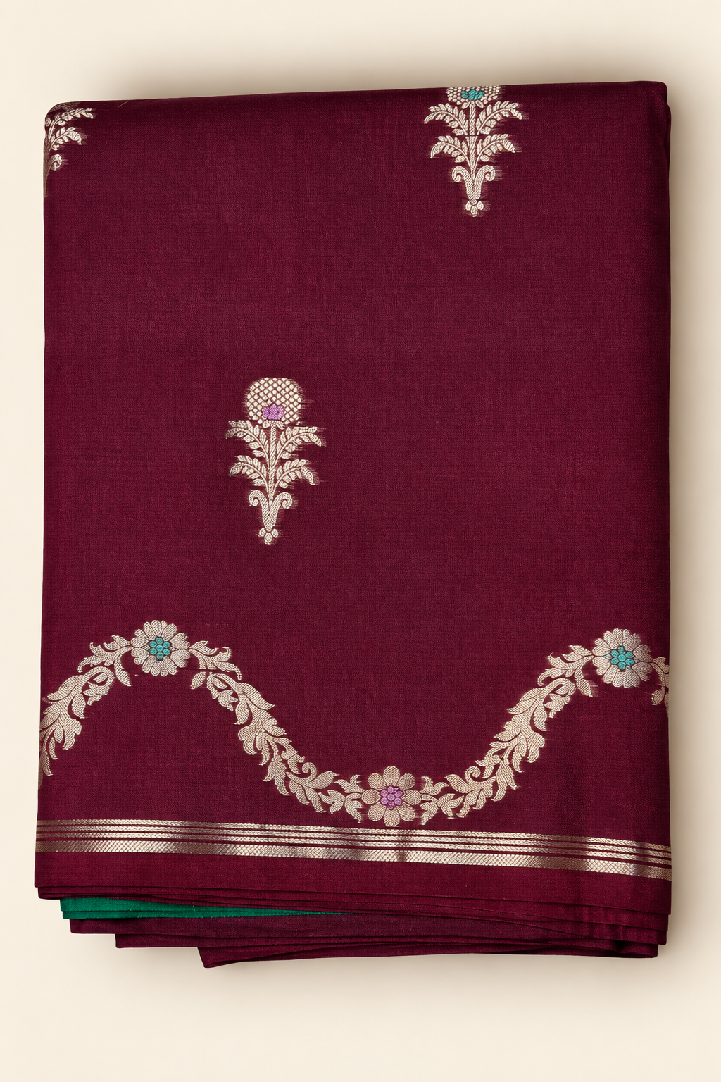 PURE MANGO SILK SAREE ( MARRON/ GREEN ) ( BLOUSE IN GREEN )