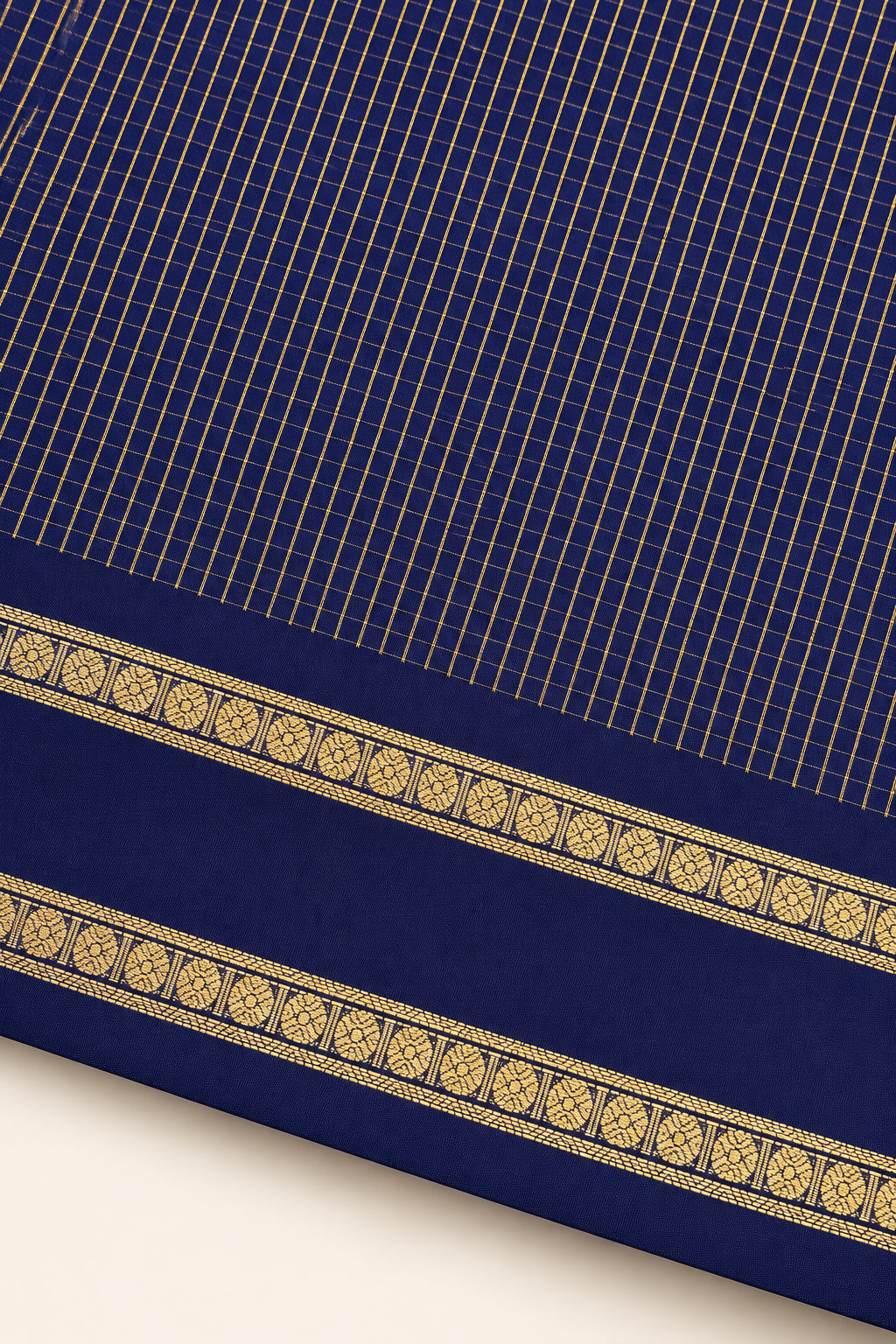 Kalyani Cotton saree ( NAVY  BLUE CHECKED)