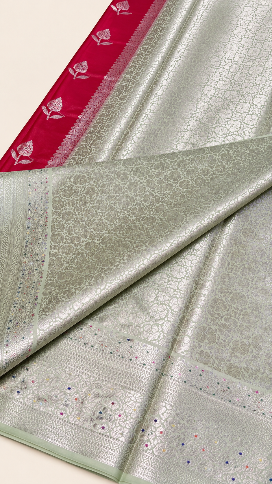 WARM SILK SAREE ( RED / PISTA GREEN )