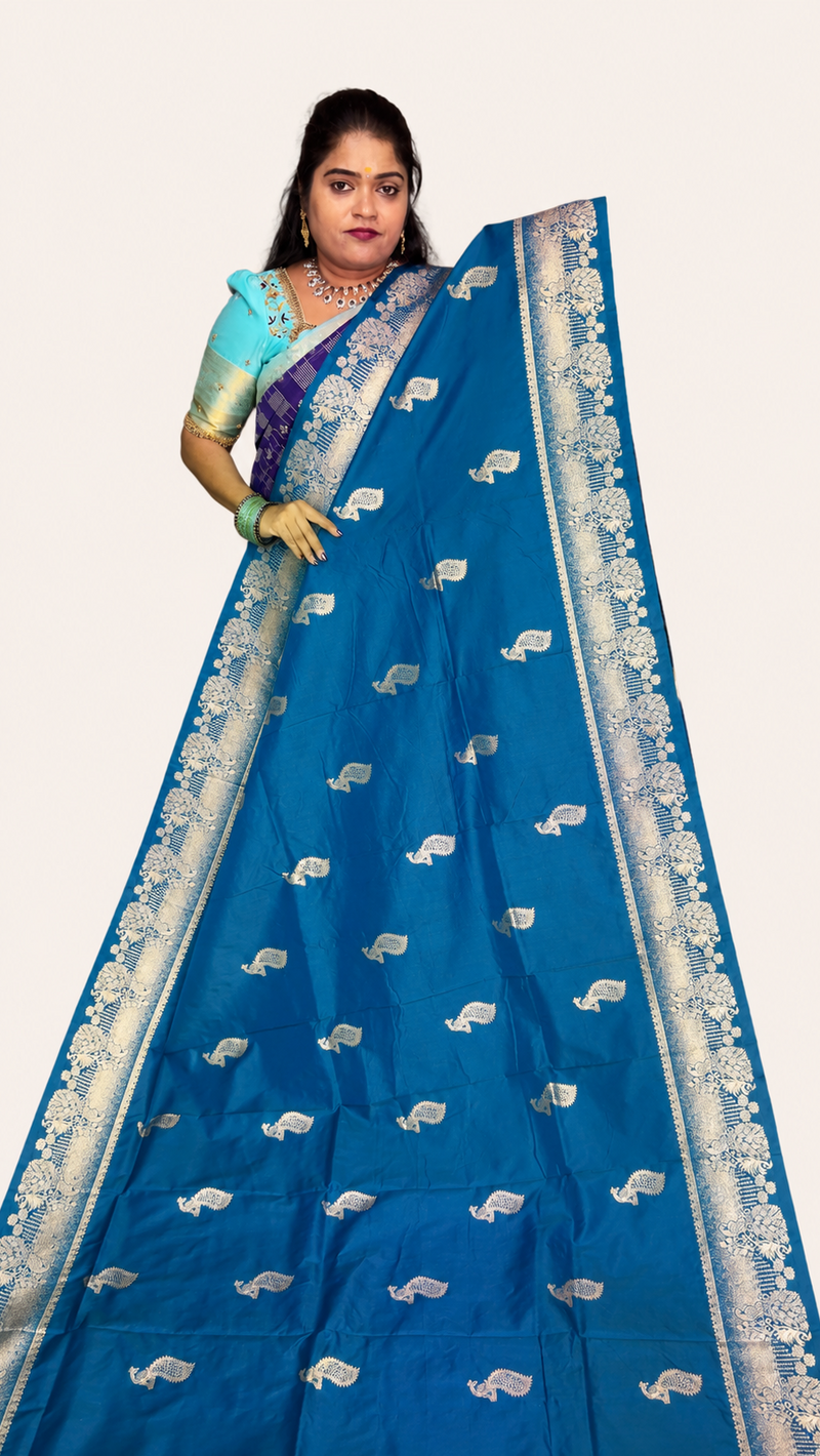 KANCHI SOFT SILK SAREE ( BLUE)