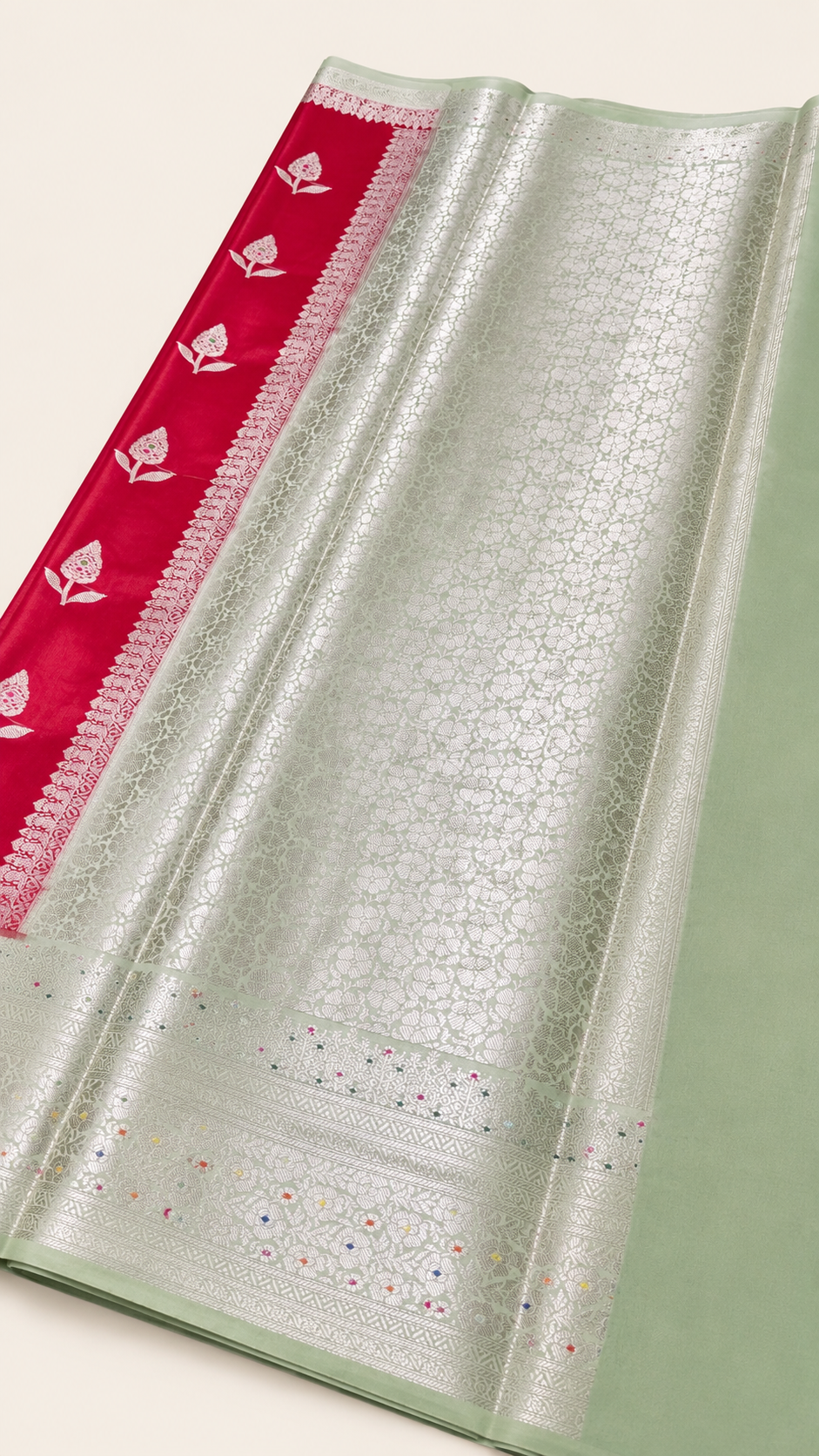 WARM SILK SAREE ( RED / PISTA GREEN )
