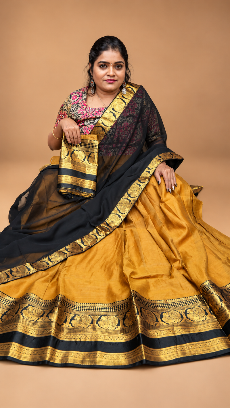 Half Saree Semi Unstitched Silk Material (B/MY)
