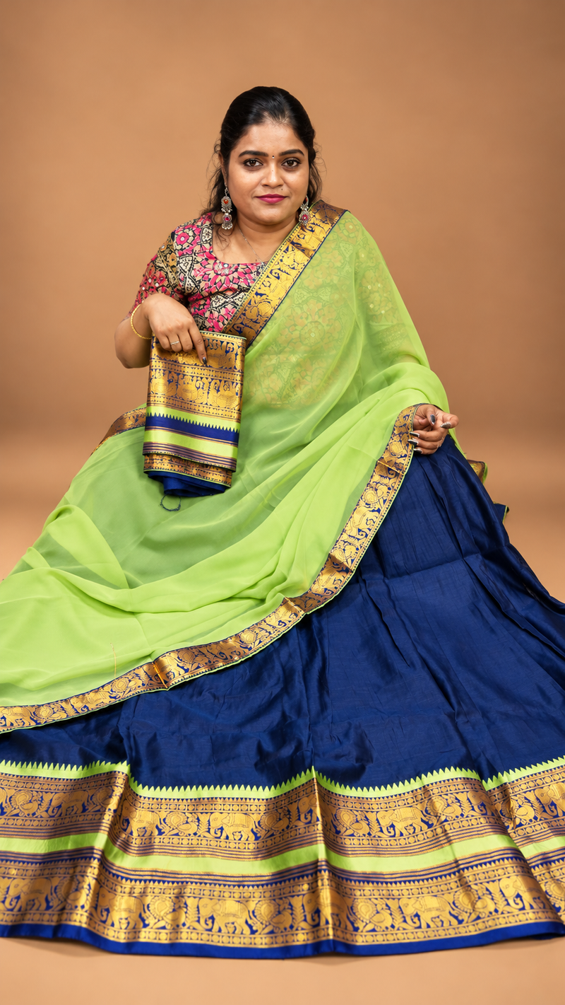 Half Saree Semi Unstitched Silk Material (G/B )
