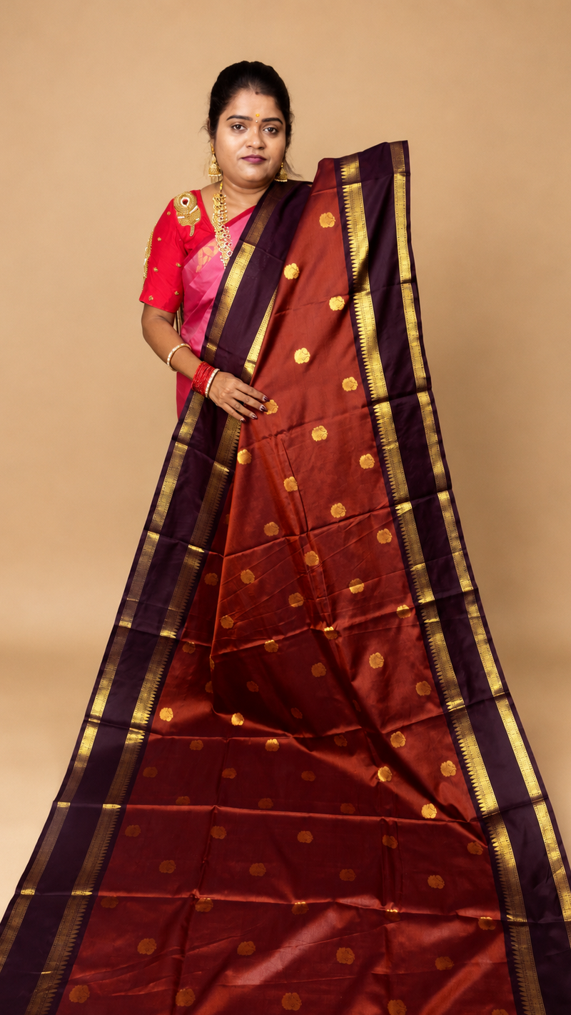 BANARASI SOFT SILK SAREE ( earthy reddish-orange with warm)