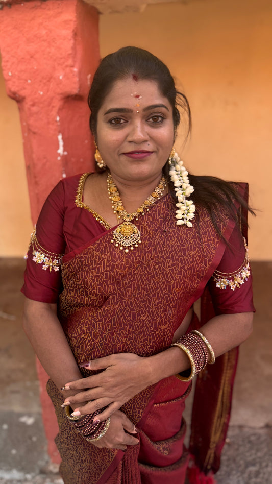 KANCHI SOFT SILK SAREE ( GOLD MAROON)