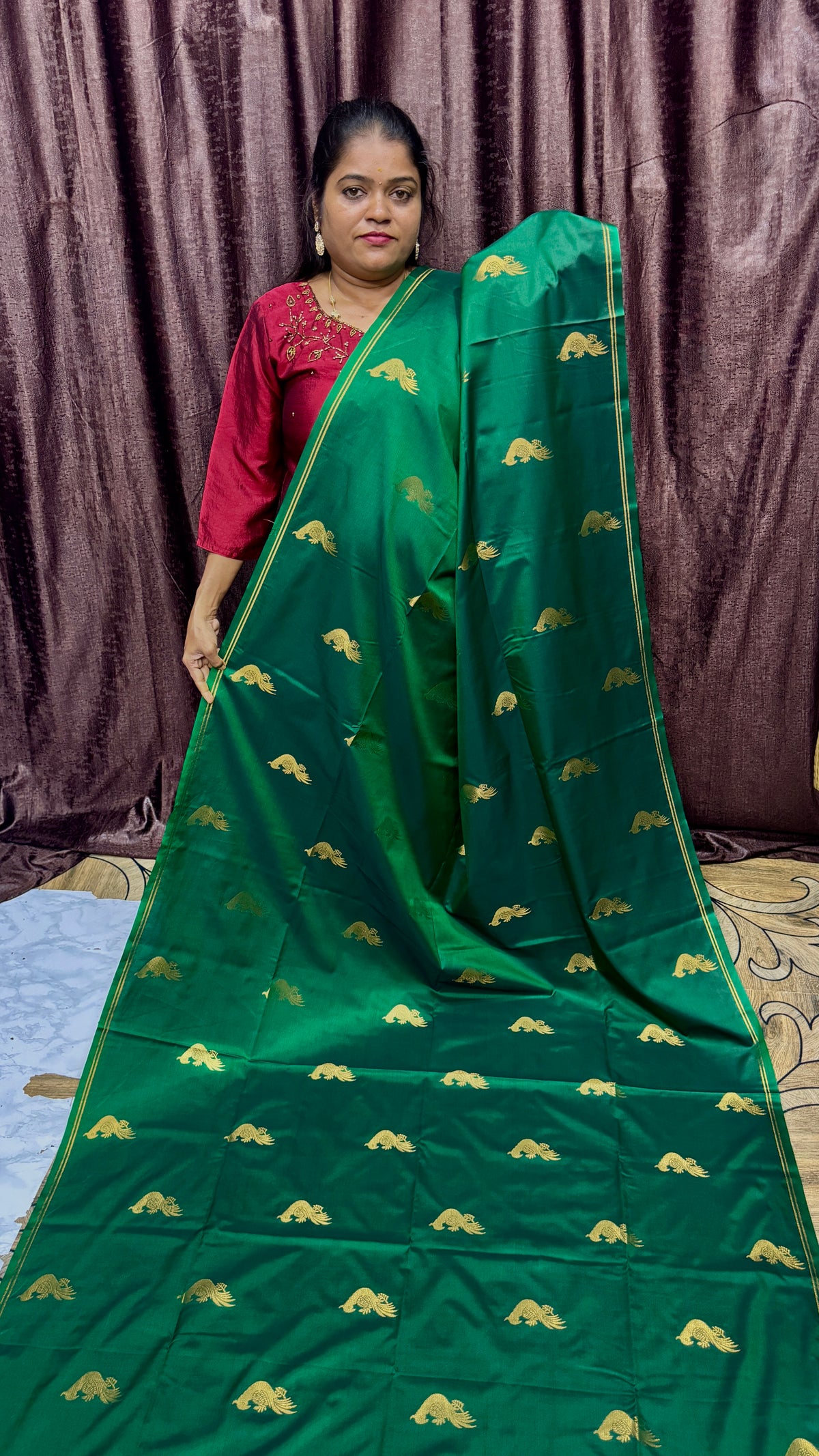 KANCHI SILK SAREE ( dark green )