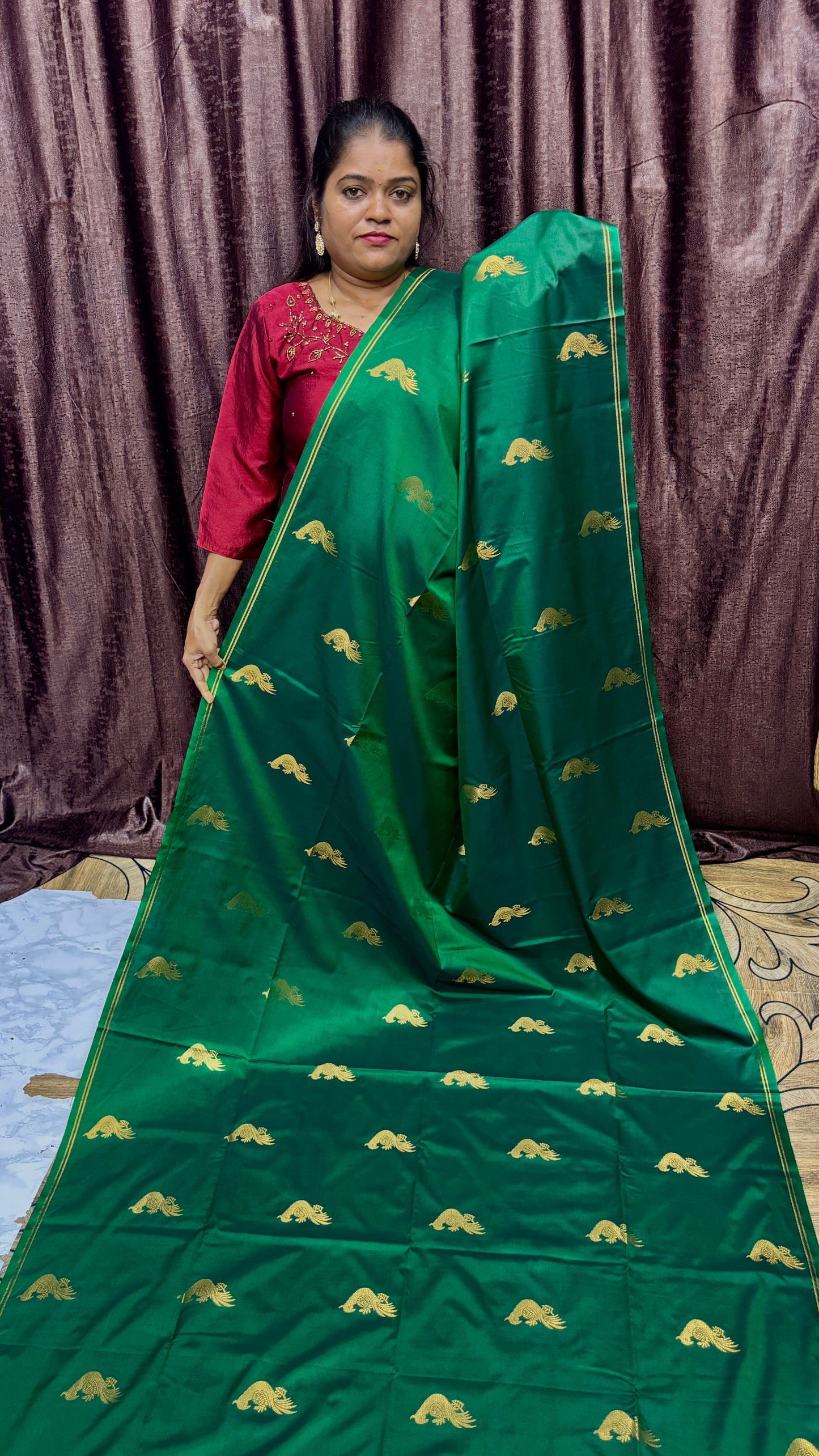 KANCHI SILK SAREE ( dark green )
