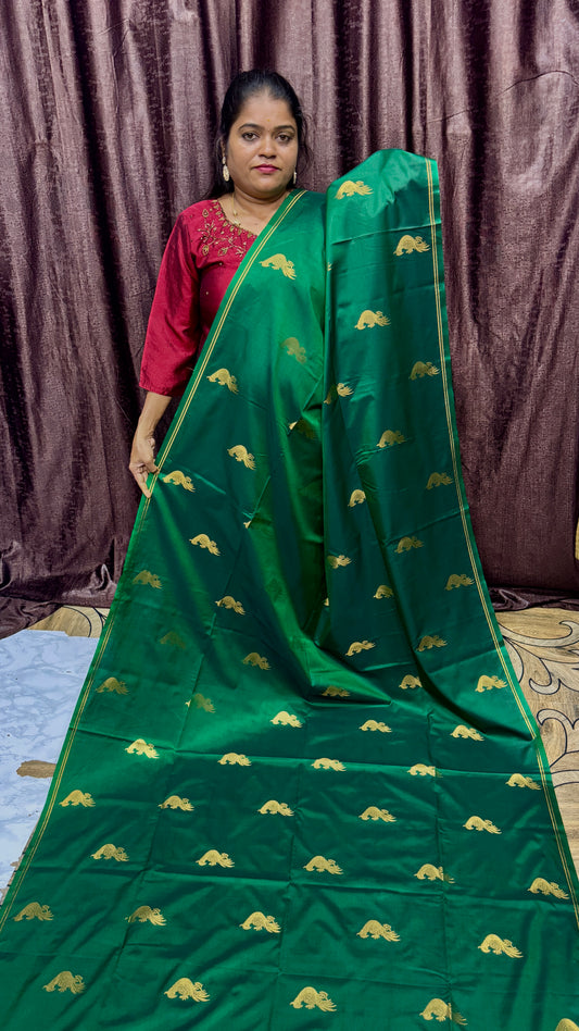 KANCHI SILK SAREE ( dark green )