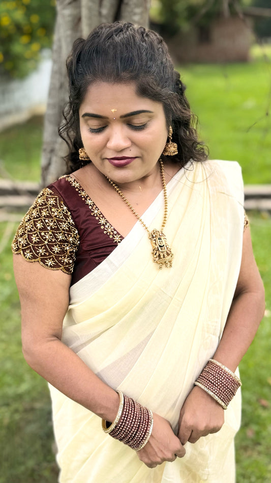 Mul Mul cotton Saree(Onam)