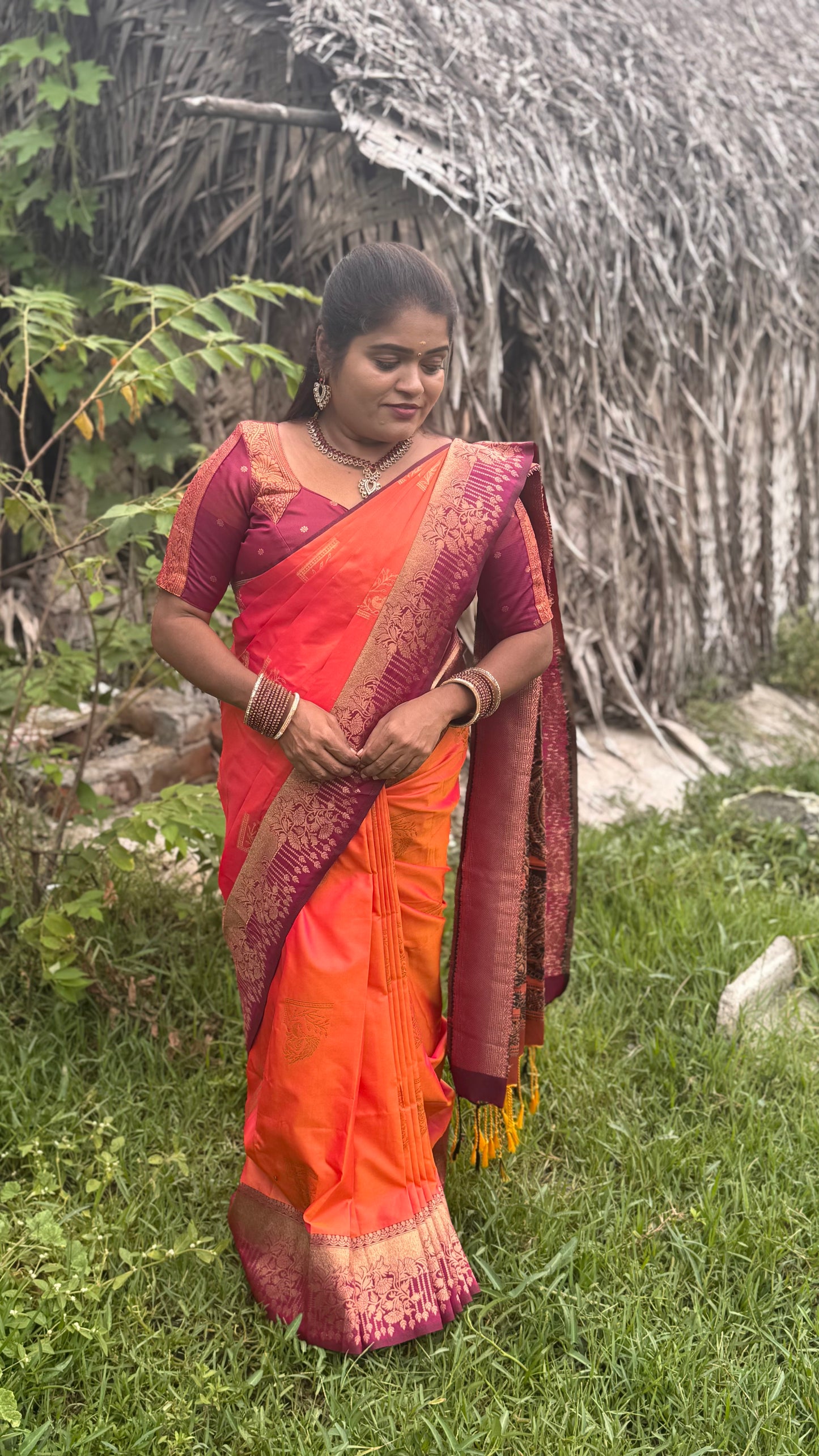 KANCHI SOFT SILK SAREE( pink / Orange)