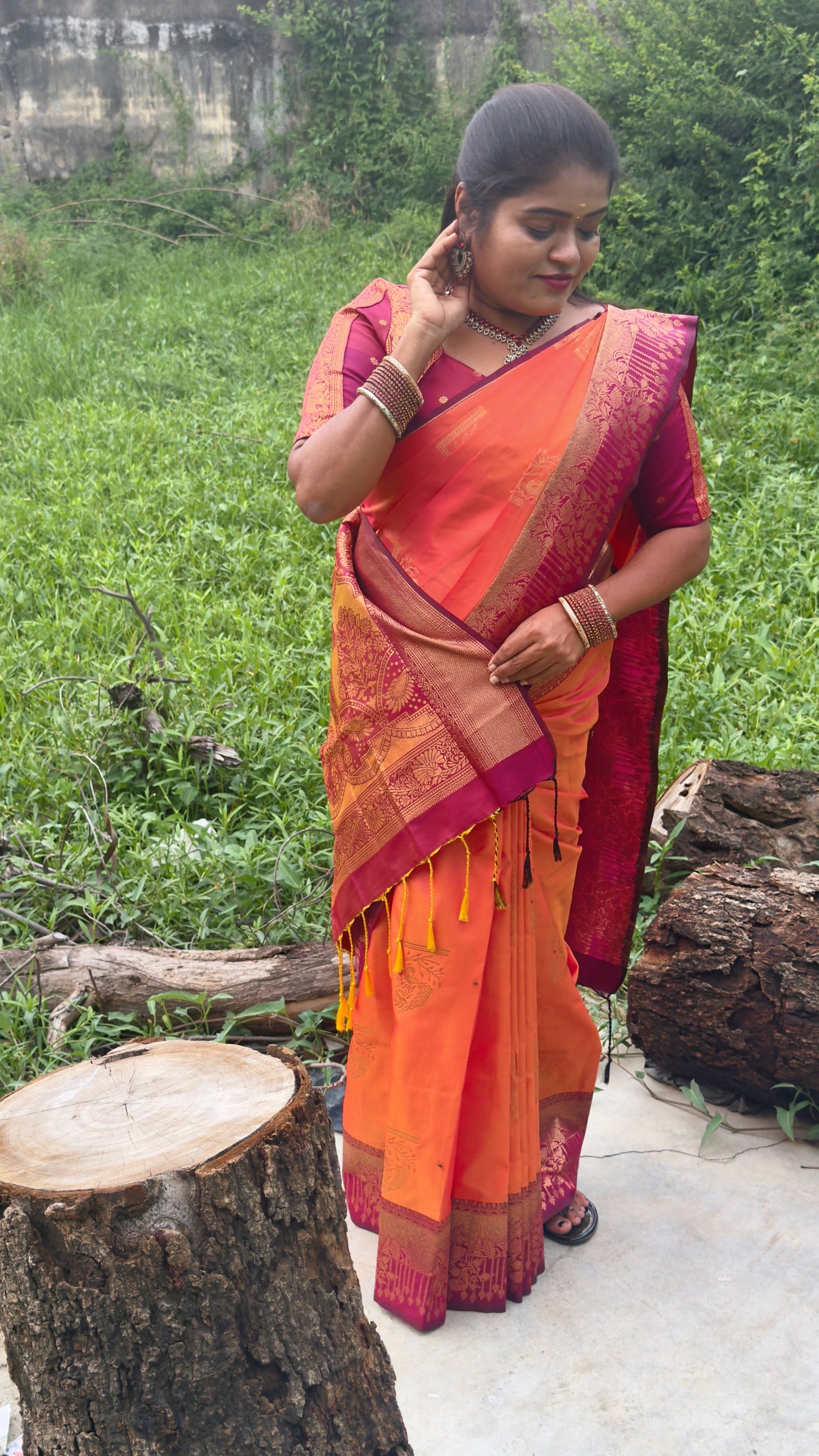 KANCHI SOFT SILK SAREE( pink / Orange)