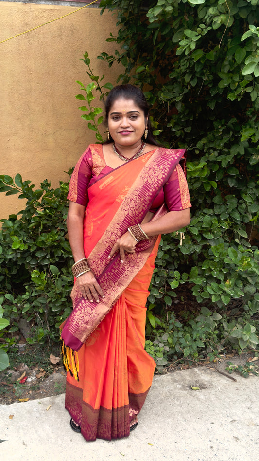 KANCHI SOFT SILK SAREE( pink / Orange)